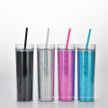 New Custom Logo Double Wall Laser Plastic Tumbler Glitter Cups 16oz AS acrylic Glitter tumbler with Lid and Straw